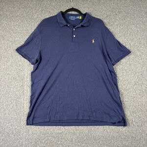 Polo Ralph Lauren Mens XL Custom Slim Fit Navy Blue flesh pony Polo Shirt